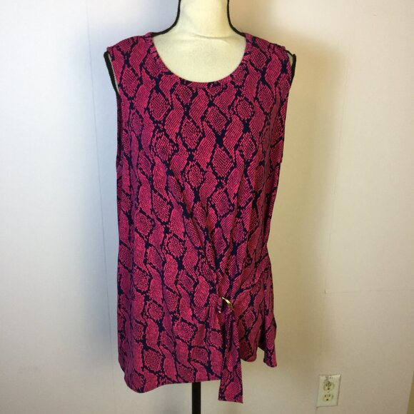 Michael Kors Blouse Tank Top 1X Womans Plus Pink Animal Print Tie Ring Sleeveles - Picture 1 of 14
